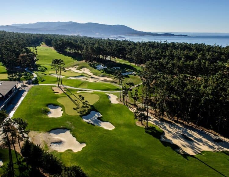 Holes 9 and 18 at Poppy Hills with Pacific Ocean view Holes 9 and 18 at Poppy Hills with Pacific Ocean view