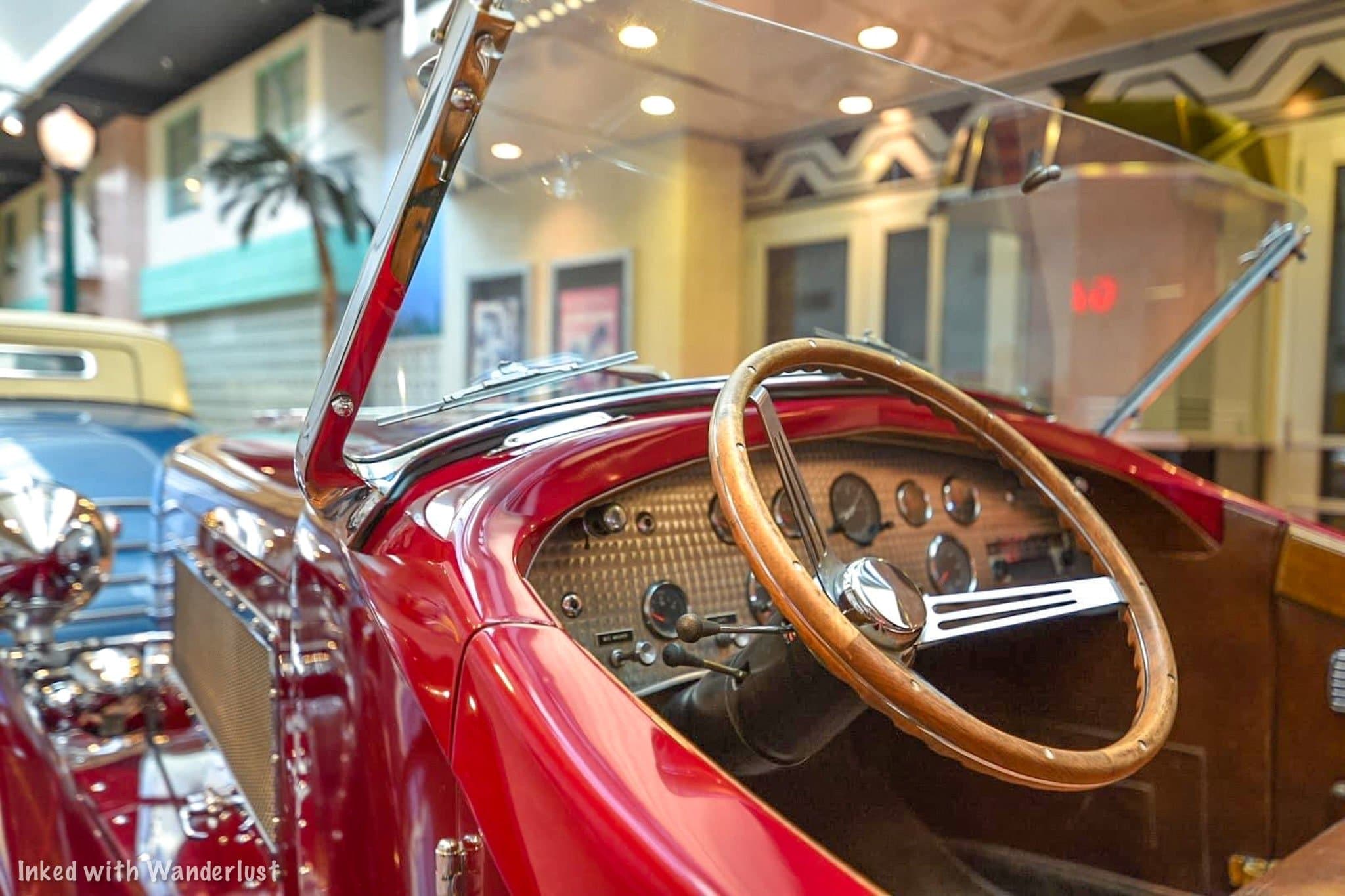 1930s vintage automobile interior and cockpit detail at National Automobile Museum