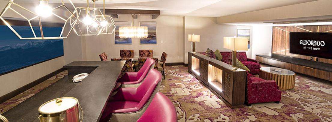 Virginia Twenty One Suite at Eldorado Resort Casino – AT THE ROW — guest room with upscale furnishings and contemporary decor Virginia Twenty One Suite at Eldorado Resort Casino – AT THE ROW — guest room with upscale furnishings and contemporary decor