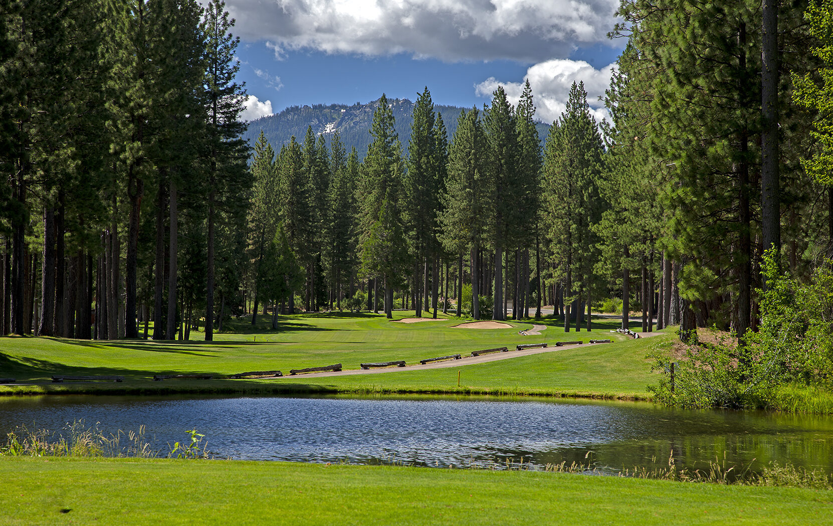 Plumas Pines Golf Resort 13th fairway — pine-lined Sierra Nevada championship course, Graeagle CA Plumas Pines Golf Resort 13th fairway — pine-lined Sierra Nevada championship course, Graeagle CA